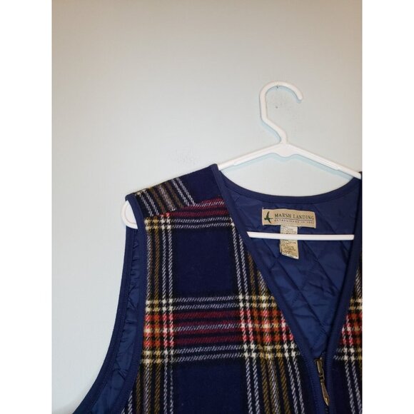 Marsh Landing Womens Sz L Vest Wool Blend Plaid Full Zip Quilted Lining Blue Red - Picture 4 of 5